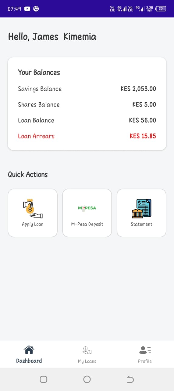 Sacco Mobile App Screenshot